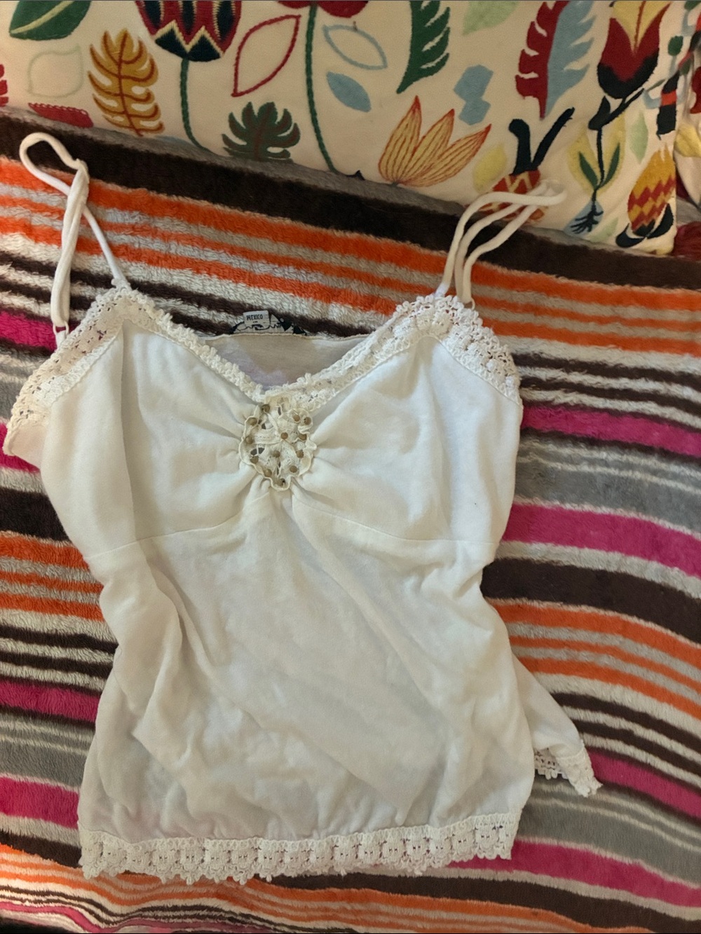 My Michelle Cream Lace-Trim Camisole with Crochet Detail